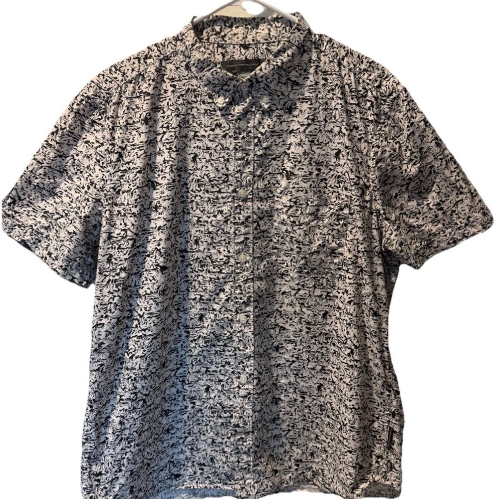 French Connection Men Black White Abstract Short Sleeve Button Down Shirt XL Geo